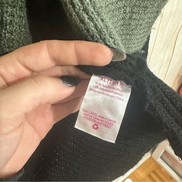 Cozy Chunky Color-block Hooded Sweater Cardigan Black Tan Foresst Green XL - Picture 4 of 7